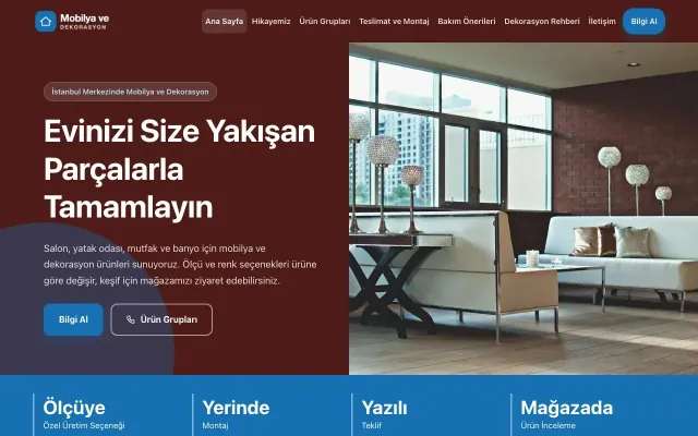 Blok Bordo Mavi – Mobilya ve Dekorasyon Web Sitesi ana sayfa görünümü