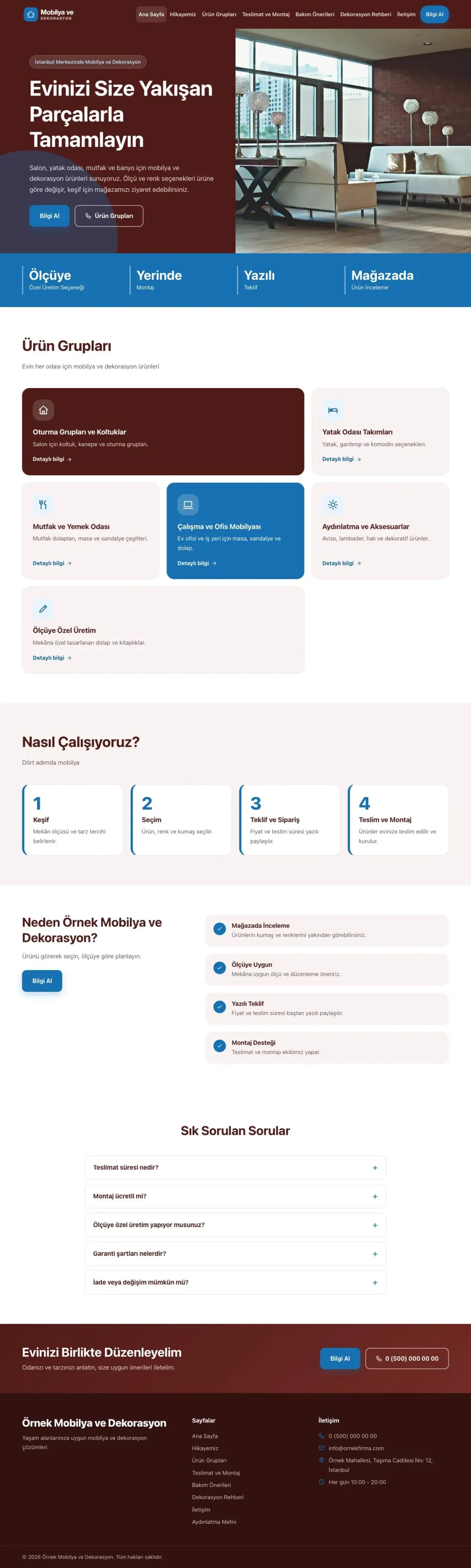 Blok Bordo Mavi – Mobilya ve Dekorasyon Web Sitesi ana sayfa görünümü