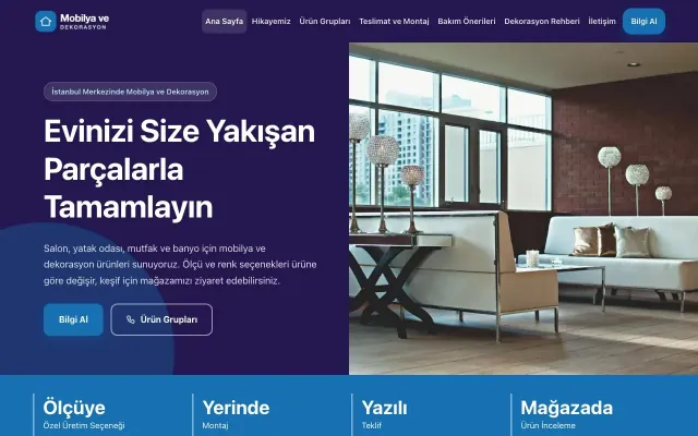 Blok Lacivert Mavi – Mobilya ve Dekorasyon Web Sitesi ana sayfa görünümü