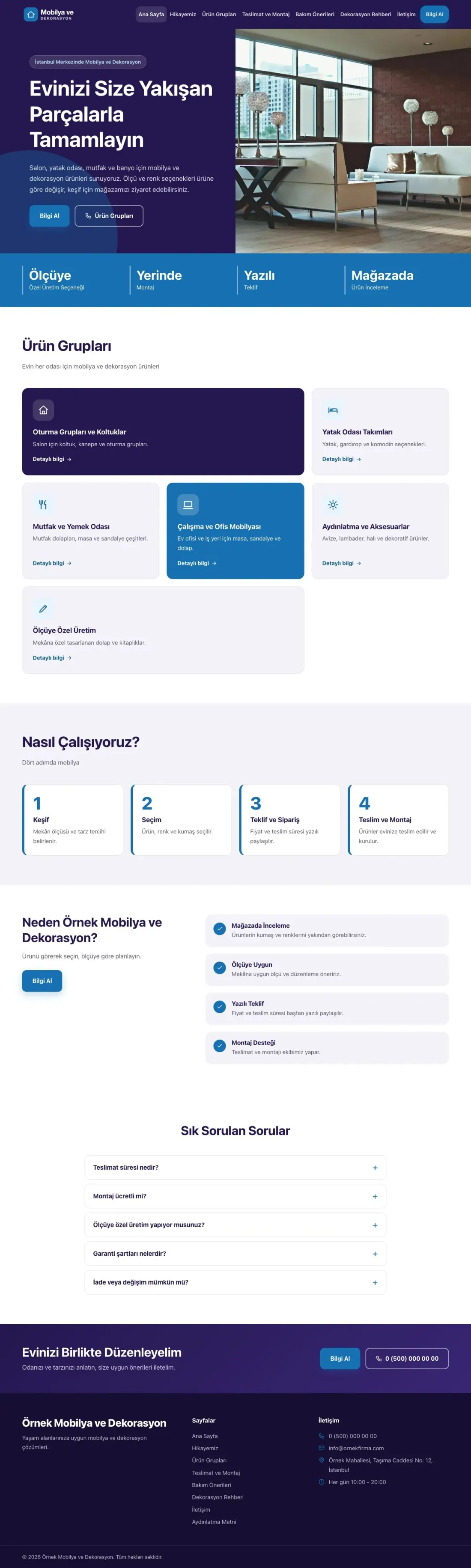 Blok Lacivert Mavi – Mobilya ve Dekorasyon Web Sitesi ana sayfa görünümü