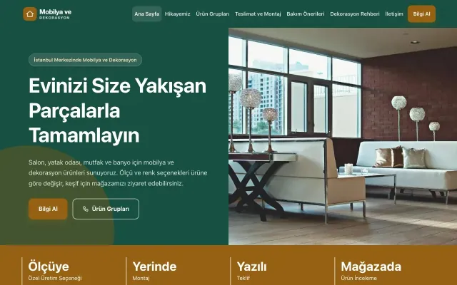 Blok Petrol Turuncu – Mobilya ve Dekorasyon Web Sitesi ana sayfa görünümü