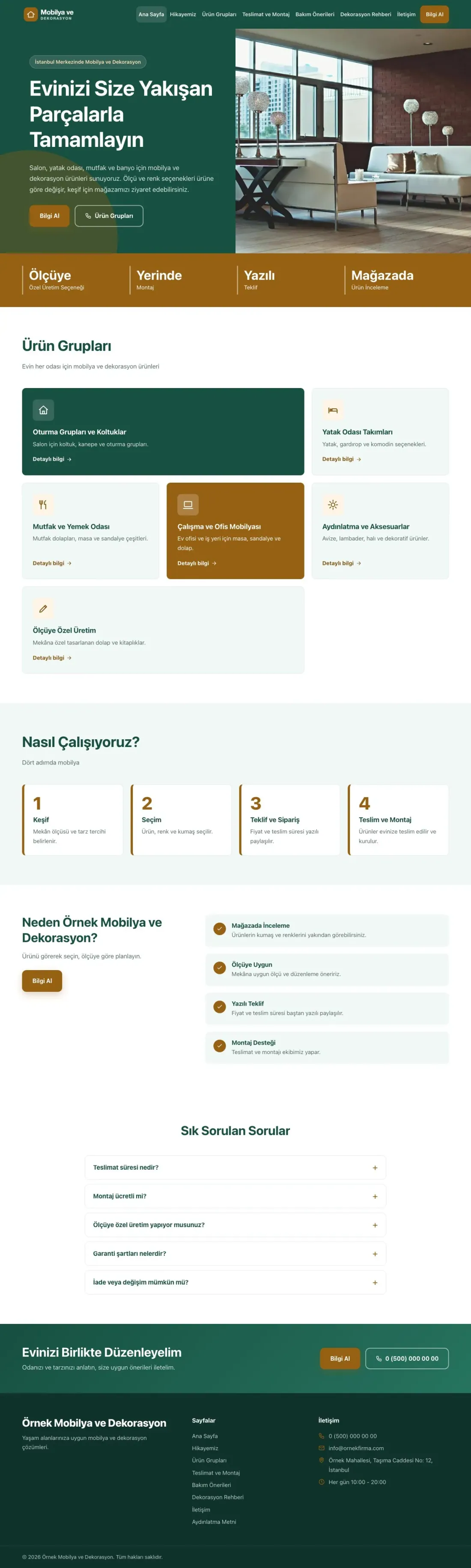 Blok Petrol Turuncu – Mobilya ve Dekorasyon Web Sitesi ana sayfa görünümü