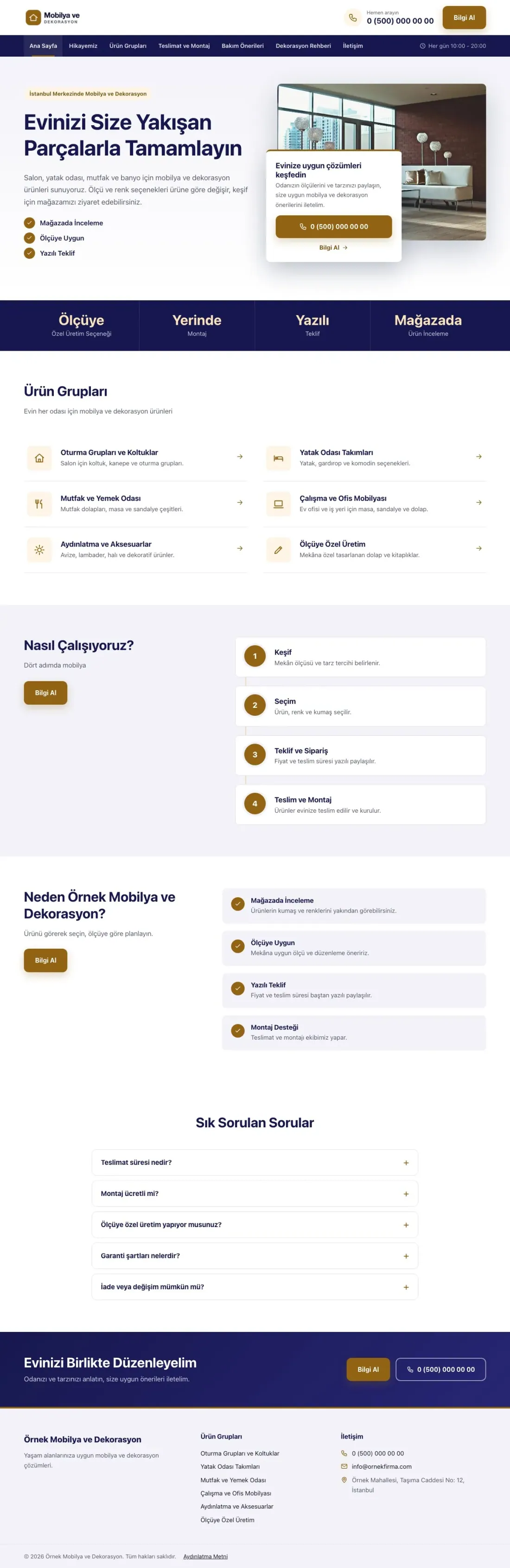 Bölünmüş Lacivert Turuncu – Mobilya ve Dekorasyon Web Sitesi ana sayfa görünümü