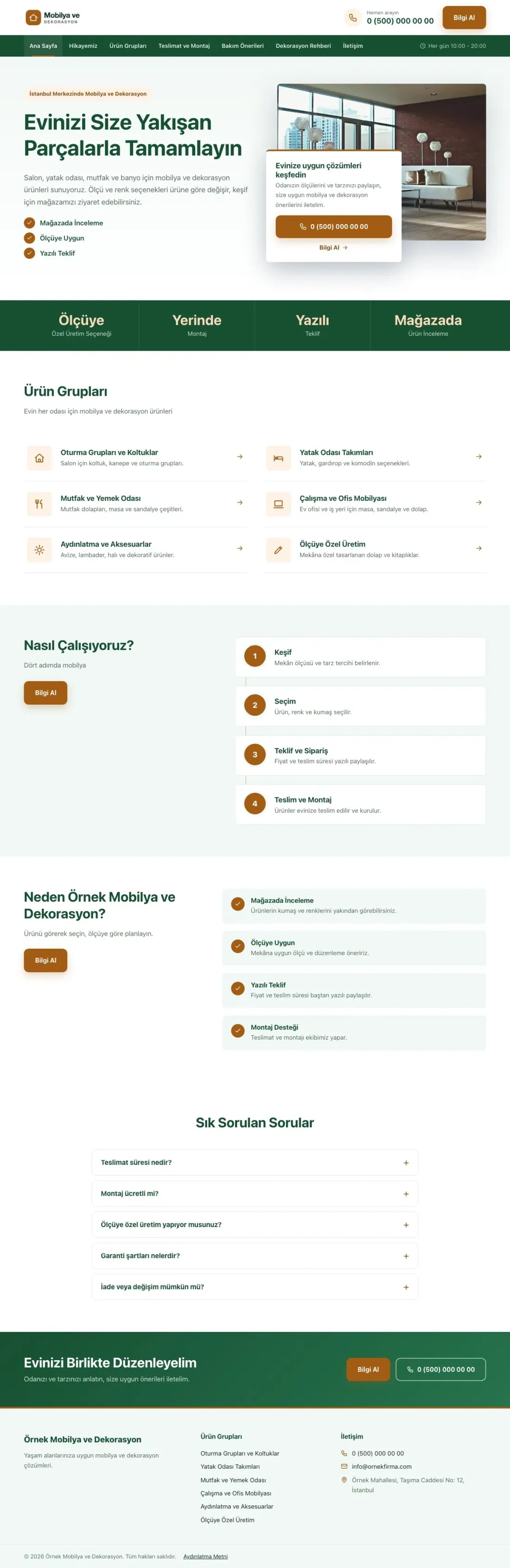 Bölünmüş Yeşil Turuncu – Mobilya ve Dekorasyon Web Sitesi ana sayfa görünümü