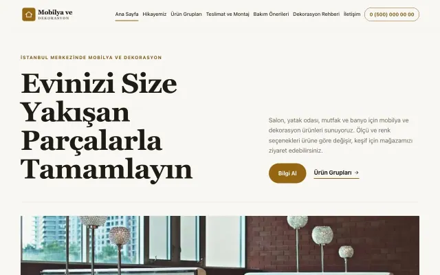Editoryal Kahve Turuncu – Mobilya ve Dekorasyon Web Sitesi ana sayfa görünümü