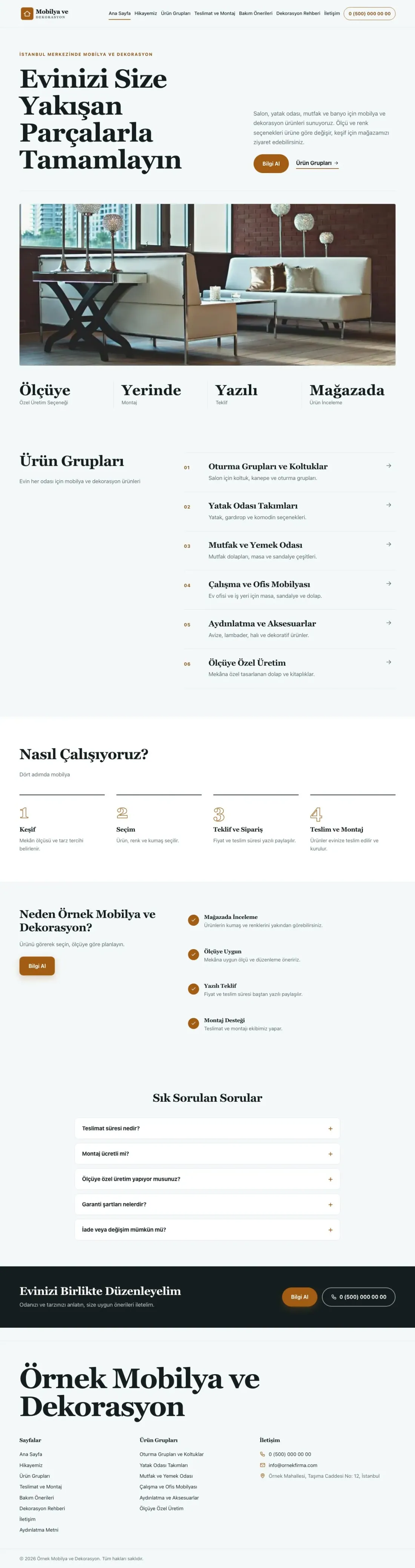 Editoryal Petrol Turuncu – Mobilya ve Dekorasyon Web Sitesi ana sayfa görünümü
