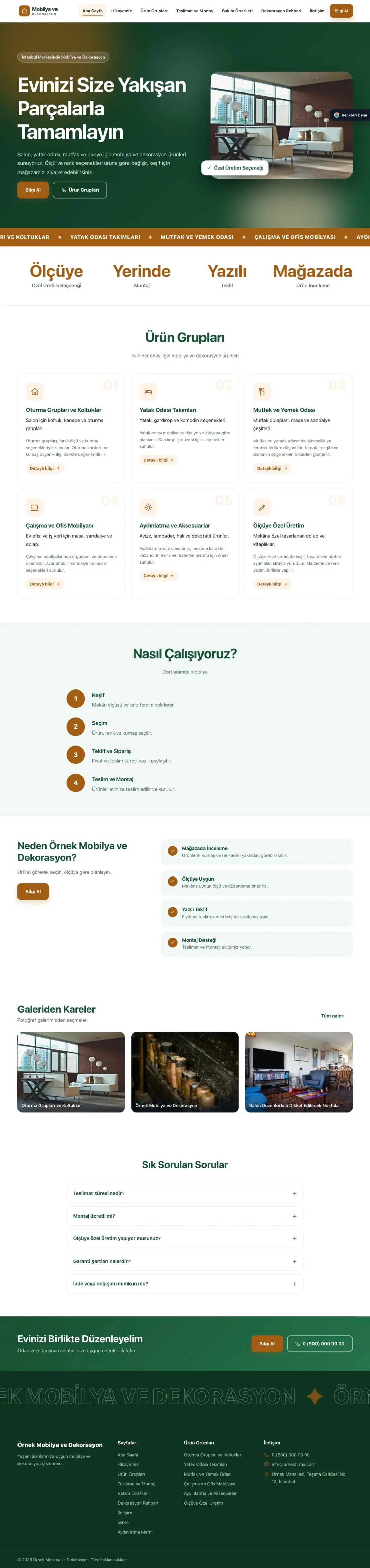 Mobilya ve Dekorasyon için Hareketli Yeşil Turuncu – Mobilya ve Dekorasyon Web Sitesi ana sayfa görünümü
