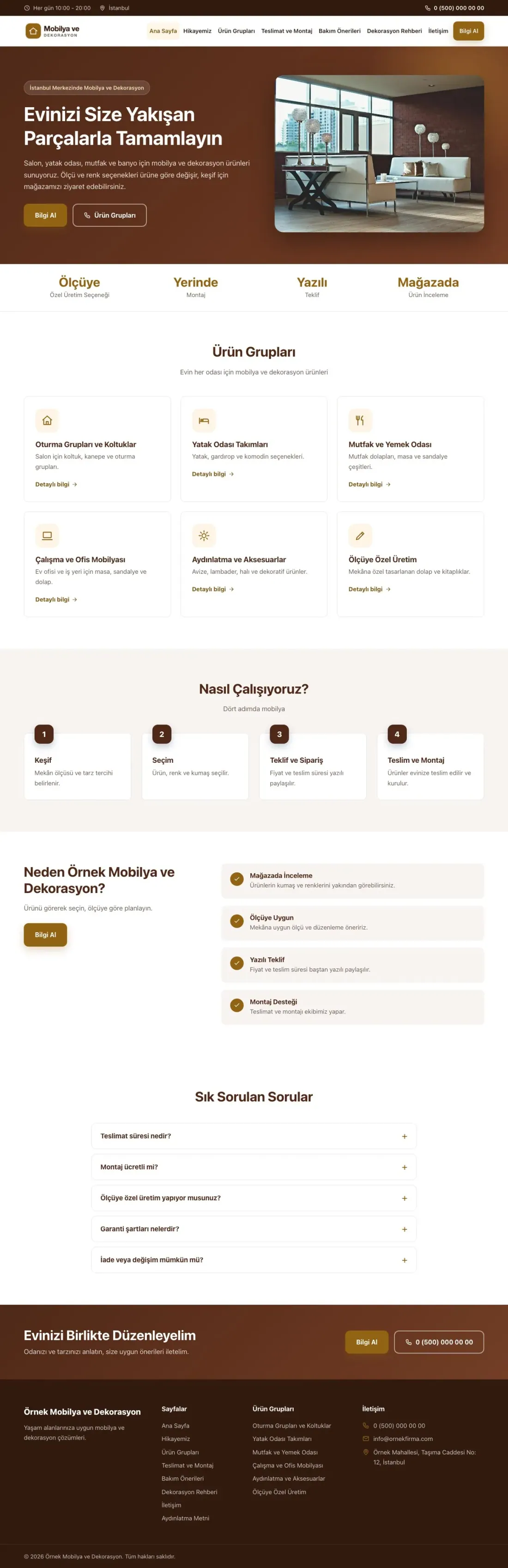 Klasik Kahve Turuncu – Mobilya ve Dekorasyon Web Sitesi ana sayfa görünümü