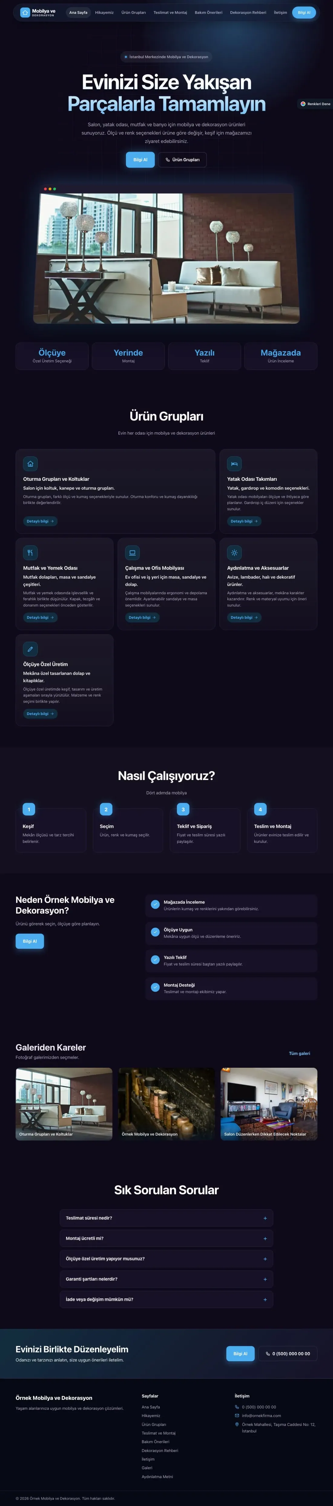 Mobilya ve Dekorasyon için Koyu Modern Lacivert Mavi – Mobilya ve Dekorasyon Web Sitesi ana sayfa görünümü