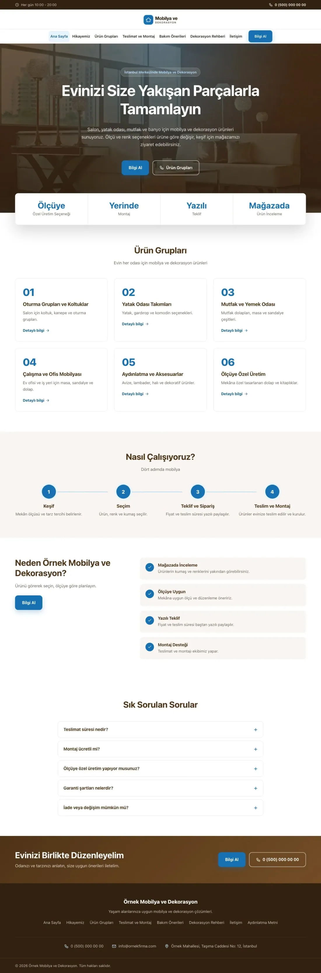 Merkez Kahve Mavi – Mobilya ve Dekorasyon Web Sitesi ana sayfa görünümü