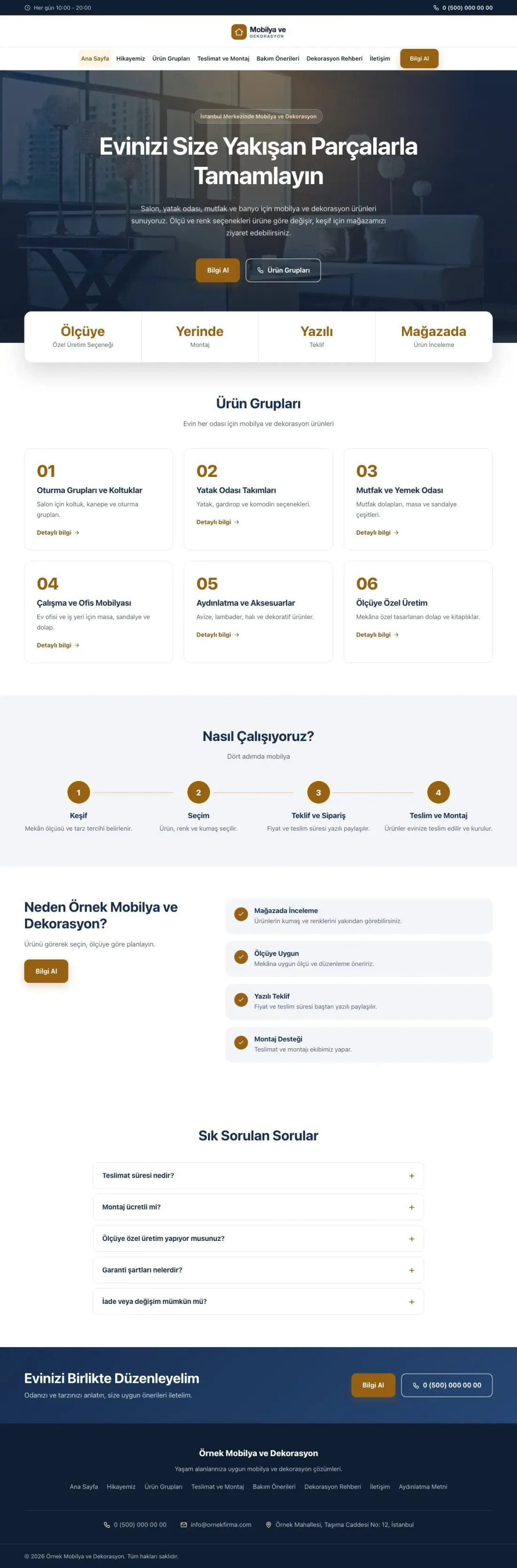 Merkez Mavi Turuncu – Mobilya ve Dekorasyon Web Sitesi ana sayfa görünümü