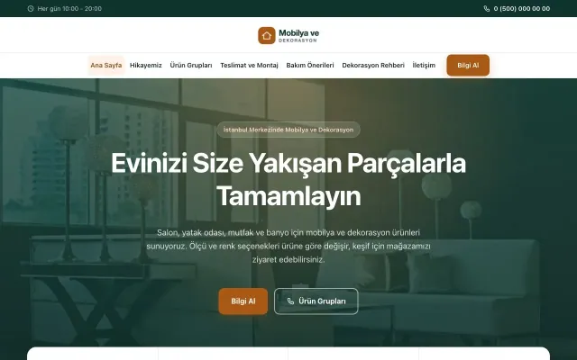Merkez Petrol Turuncu – Mobilya ve Dekorasyon Web Sitesi ana sayfa görünümü