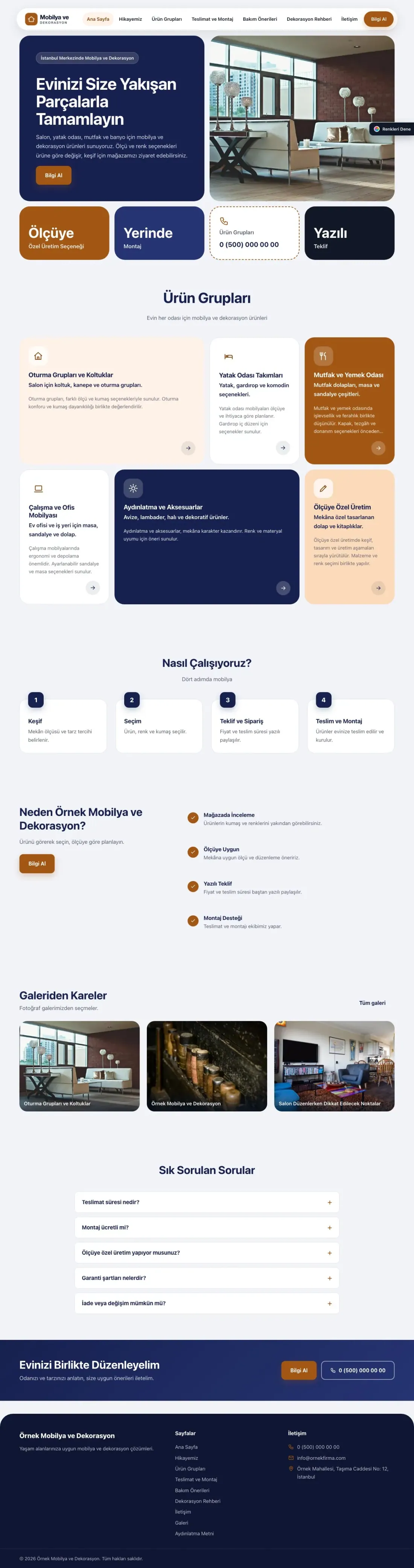 Mobilya ve Dekorasyon için Mozaik Lacivert Turuncu – Mobilya ve Dekorasyon Web Sitesi ana sayfa görünümü
