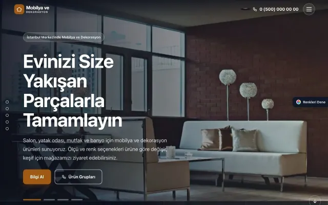 Mobilya ve Dekorasyon için Tam Ekran Lacivert Turuncu – Mobilya ve Dekorasyon Web Sitesi ana sayfa görünümü