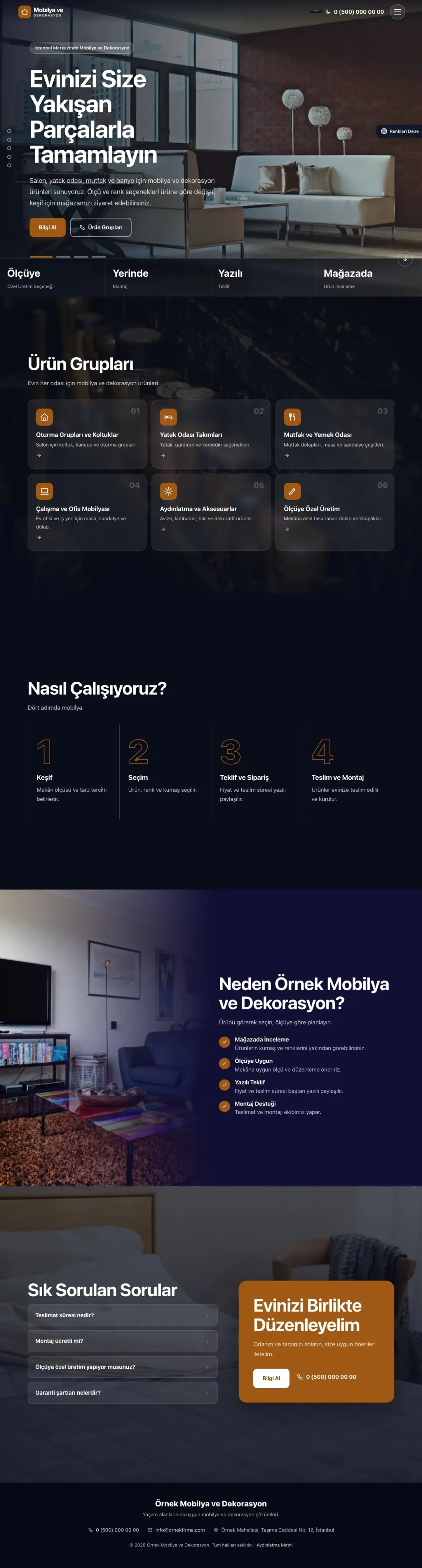 Mobilya ve Dekorasyon için Tam Ekran Lacivert Turuncu – Mobilya ve Dekorasyon Web Sitesi ana sayfa görünümü