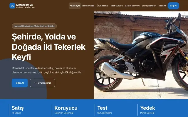 Blok Kahve Mavi – Motosiklet ve Bisiklet Web Sitesi ana sayfa görünümü