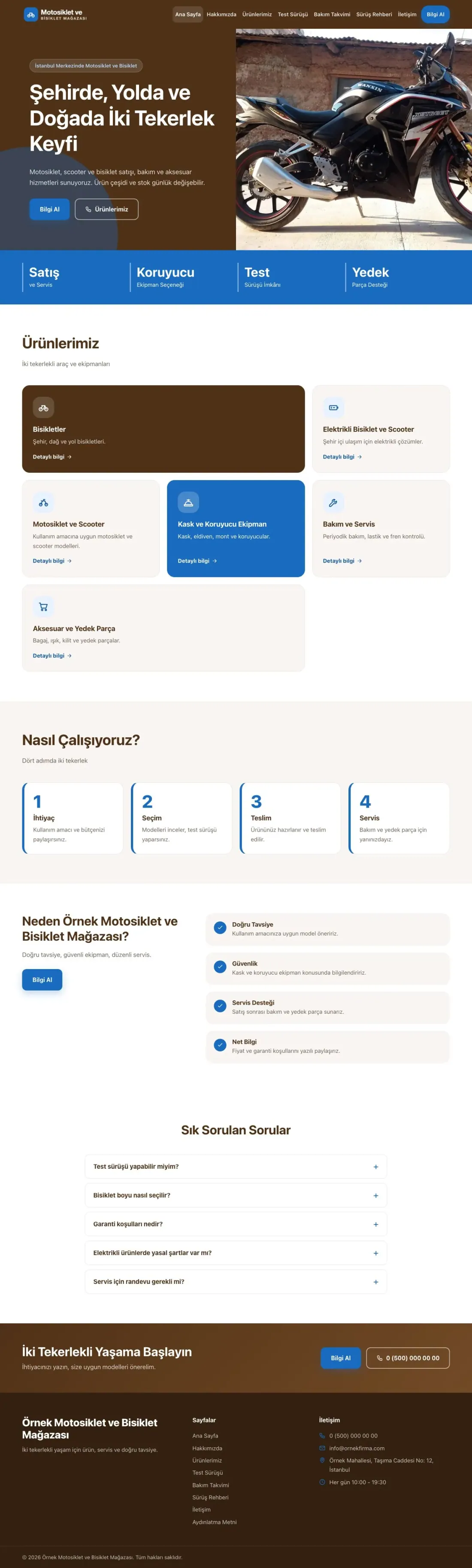 Blok Kahve Mavi – Motosiklet ve Bisiklet Web Sitesi ana sayfa görünümü
