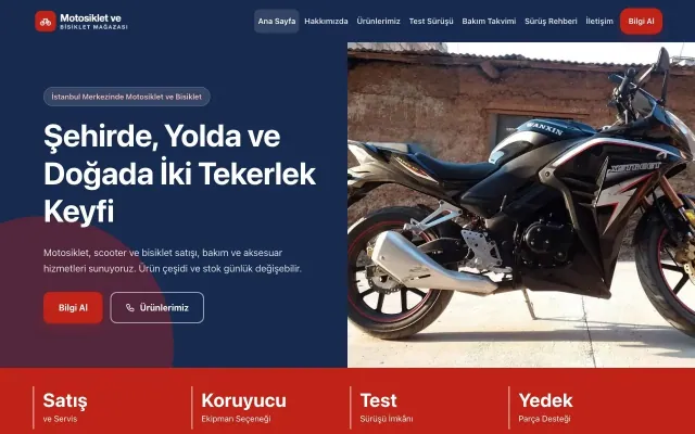 Blok Mavi Kırmızı – Motosiklet ve Bisiklet Web Sitesi ana sayfa görünümü