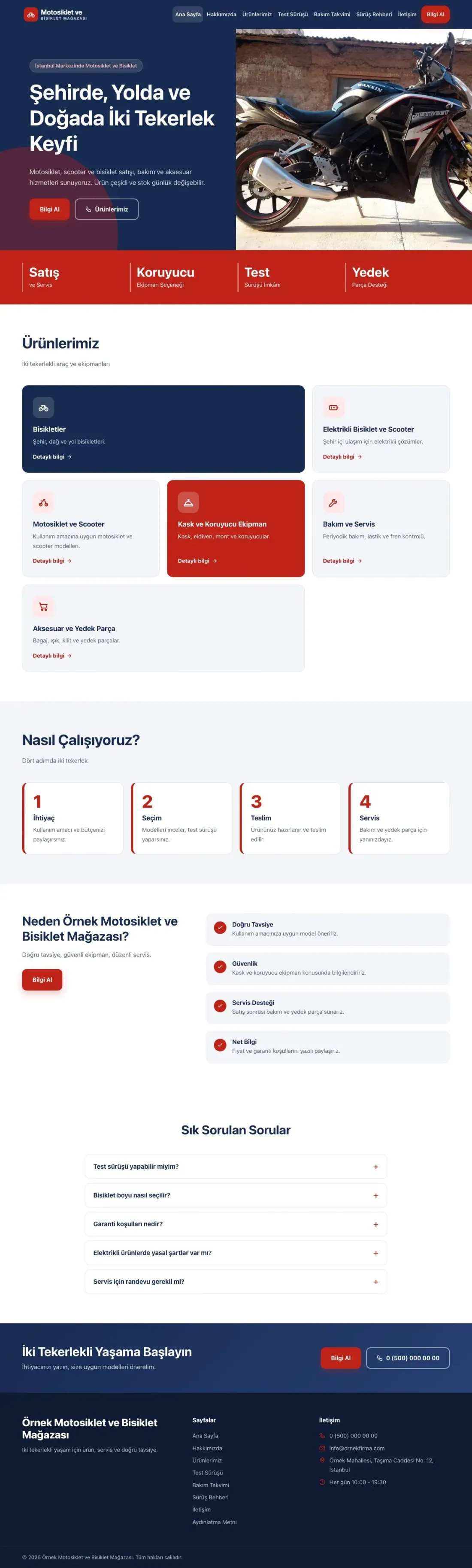Blok Mavi Kırmızı – Motosiklet ve Bisiklet Web Sitesi ana sayfa görünümü