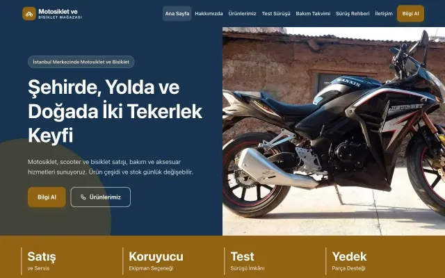 Blok Mavi Turuncu – Motosiklet ve Bisiklet Web Sitesi ana sayfa görünümü