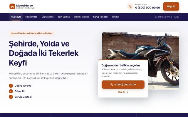 Bölünmüş Lacivert Turuncu – Motosiklet ve Bisiklet Web Sitesi ana sayfa görünümü