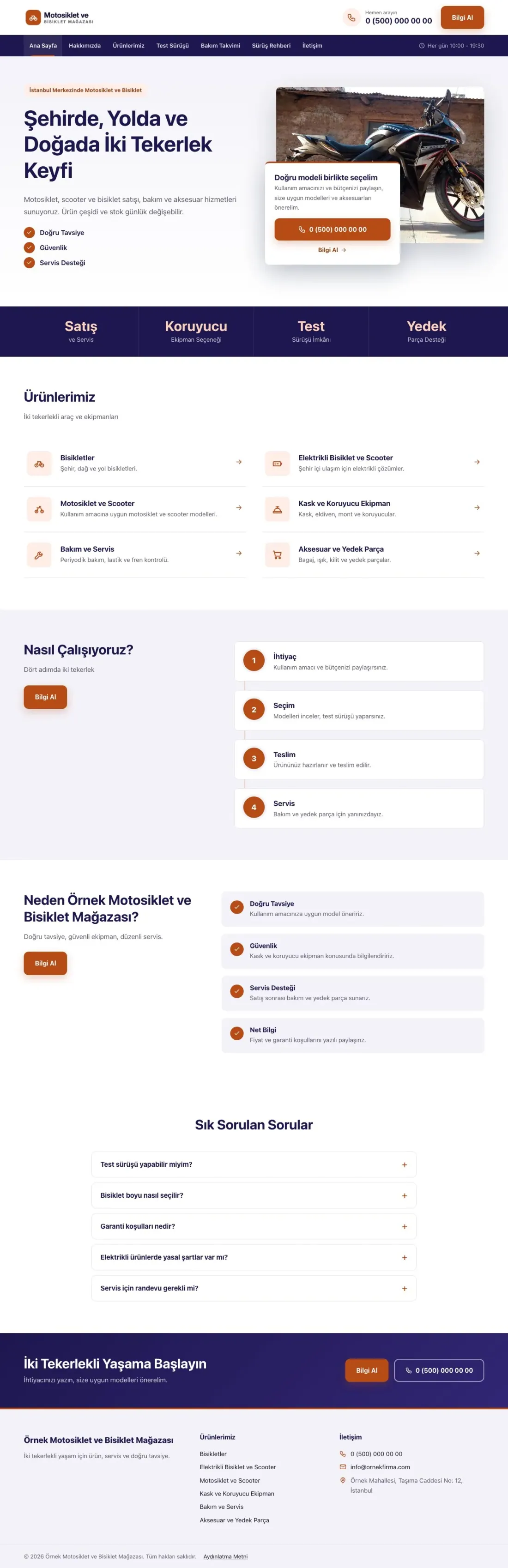 Bölünmüş Lacivert Turuncu – Motosiklet ve Bisiklet Web Sitesi ana sayfa görünümü