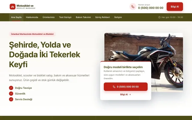 Bölünmüş Zeytin Kırmızı – Motosiklet ve Bisiklet Web Sitesi ana sayfa görünümü