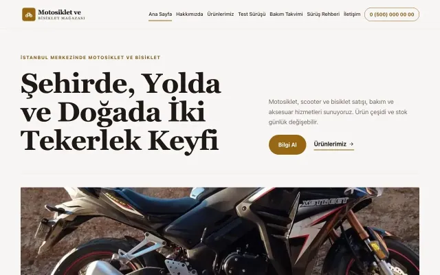 Editoryal Kahve Turuncu – Motosiklet ve Bisiklet Web Sitesi ana sayfa görünümü