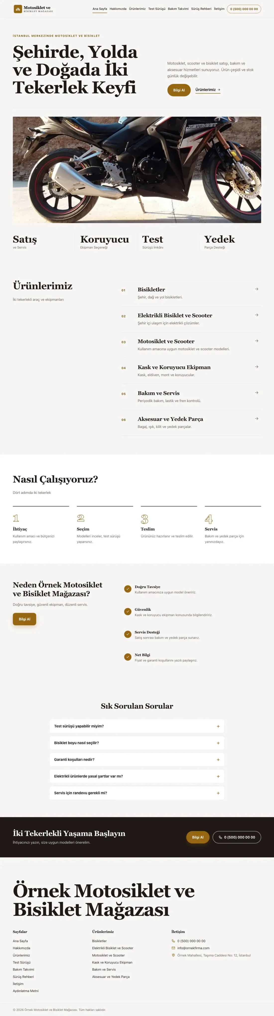 Editoryal Kahve Turuncu – Motosiklet ve Bisiklet Web Sitesi ana sayfa görünümü