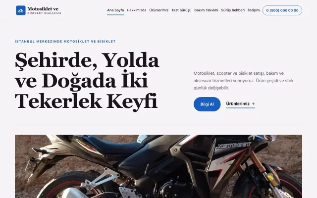 Editoryal Mor Mavi – Motosiklet ve Bisiklet Web Sitesi ana sayfa görünümü