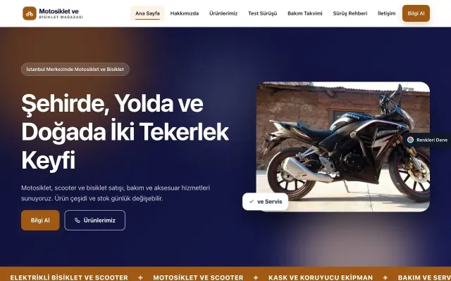 Motosiklet ve Bisiklet için Hareketli Lacivert Turuncu – Motosiklet ve Bisiklet Web Sitesi ana sayfa görünümü