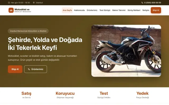 Klasik Kahve Turuncu – Motosiklet ve Bisiklet Web Sitesi ana sayfa görünümü