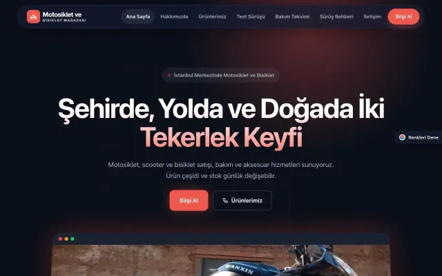 Motosiklet ve Bisiklet için Koyu Modern Mavi Kırmızı – Motosiklet ve Bisiklet Web Sitesi ana sayfa görünümü