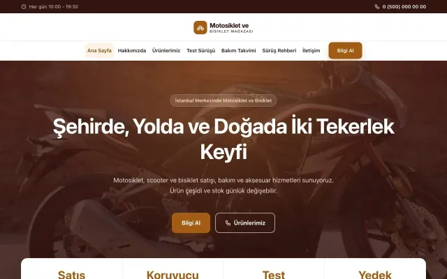 Merkez Bordo Turuncu – Motosiklet ve Bisiklet Web Sitesi ana sayfa görünümü