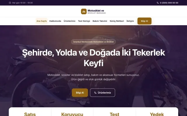 Merkez Mor Turuncu – Motosiklet ve Bisiklet Web Sitesi ana sayfa görünümü
