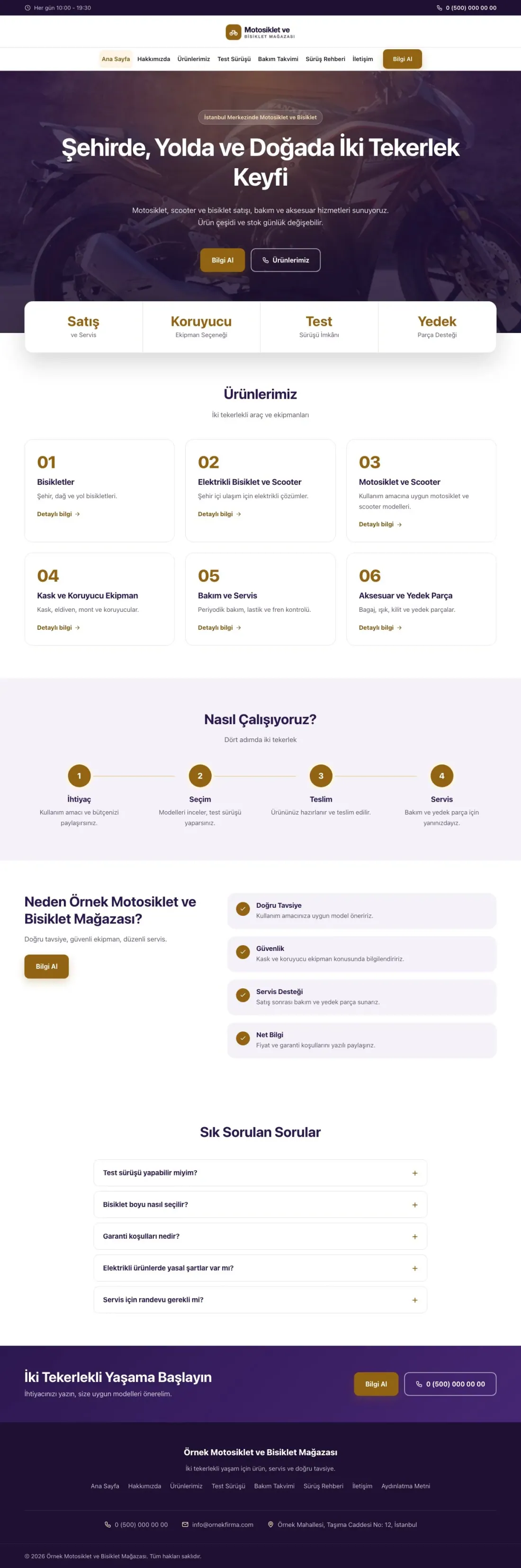 Merkez Mor Turuncu – Motosiklet ve Bisiklet Web Sitesi ana sayfa görünümü