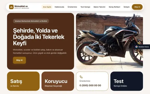 Motosiklet ve Bisiklet için Mozaik Kahve Turuncu – Motosiklet ve Bisiklet Web Sitesi ana sayfa görünümü