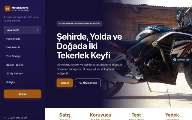 Motosiklet ve Bisiklet için Sol Menü Lacivert Turuncu – Motosiklet ve Bisiklet Web Sitesi ana sayfa görünümü