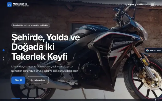 Motosiklet ve Bisiklet için Tam Ekran Bordo Mavi – Motosiklet ve Bisiklet Web Sitesi ana sayfa görünümü