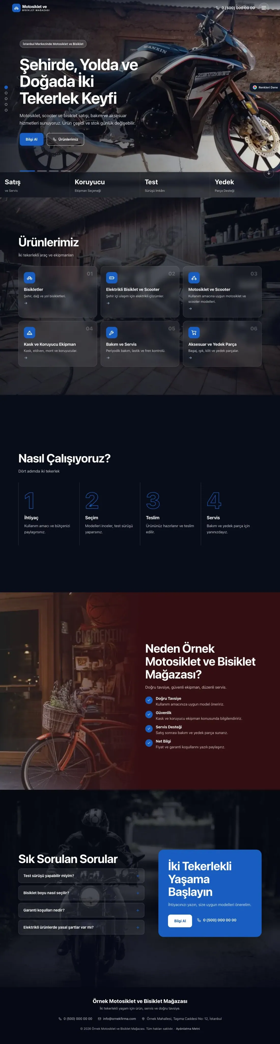 Motosiklet ve Bisiklet için Tam Ekran Bordo Mavi – Motosiklet ve Bisiklet Web Sitesi ana sayfa görünümü
