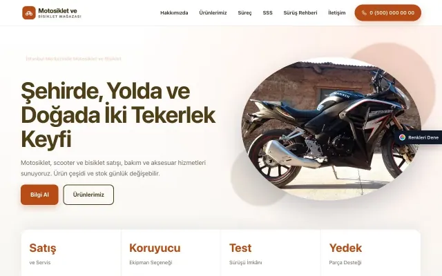 Motosiklet ve Bisiklet için Tek Sayfa Kahve Turuncu – Motosiklet ve Bisiklet Web Sitesi ana sayfa görünümü