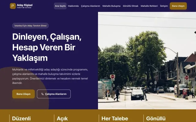 Muhtar ve Milletvekili Adayı için Blok Lacivert Amber – Muhtar ve Milletvekili Adayı Web Sitesi ana sayfa görünümü