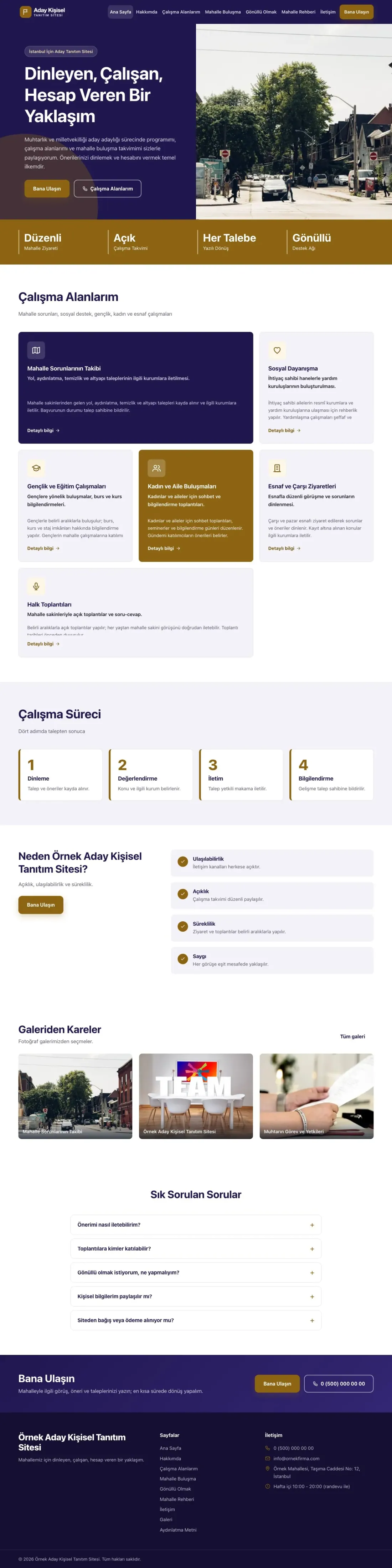Muhtar ve Milletvekili Adayı için Blok Lacivert Amber – Muhtar ve Milletvekili Adayı Web Sitesi ana sayfa görünümü