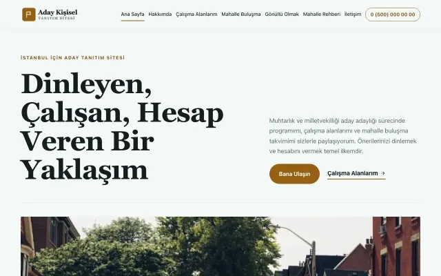 Muhtar ve Milletvekili Adayı için Dergi Editoryal Petrol Turuncu – Muhtar ve Milletvekili Adayı Web Sitesi ana sayfa görünümü