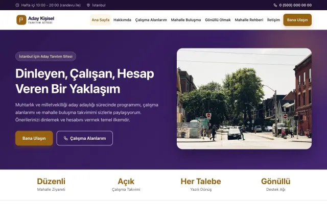 Muhtar ve Milletvekili Adayı için Klasik Mor Turuncu – Muhtar ve Milletvekili Adayı Web Sitesi ana sayfa görünümü
