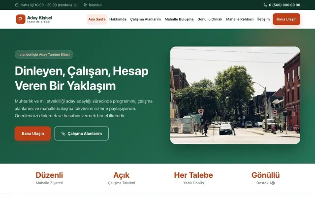 Muhtar ve Milletvekili Adayı için Klasik Yeşil Turuncu – Muhtar ve Milletvekili Adayı Web Sitesi ana sayfa görünümü