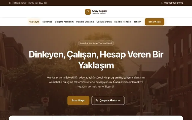 Muhtar ve Milletvekili Adayı için Merkez Kahve Turuncu – Muhtar ve Milletvekili Adayı Web Sitesi ana sayfa görünümü