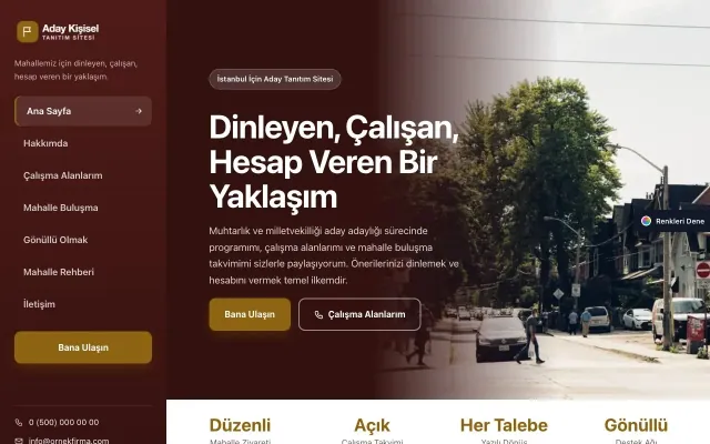 Muhtar ve Milletvekili Adayı için Sol Menü Bordo Amber – Muhtar ve Milletvekili Adayı Web Sitesi ana sayfa görünümü