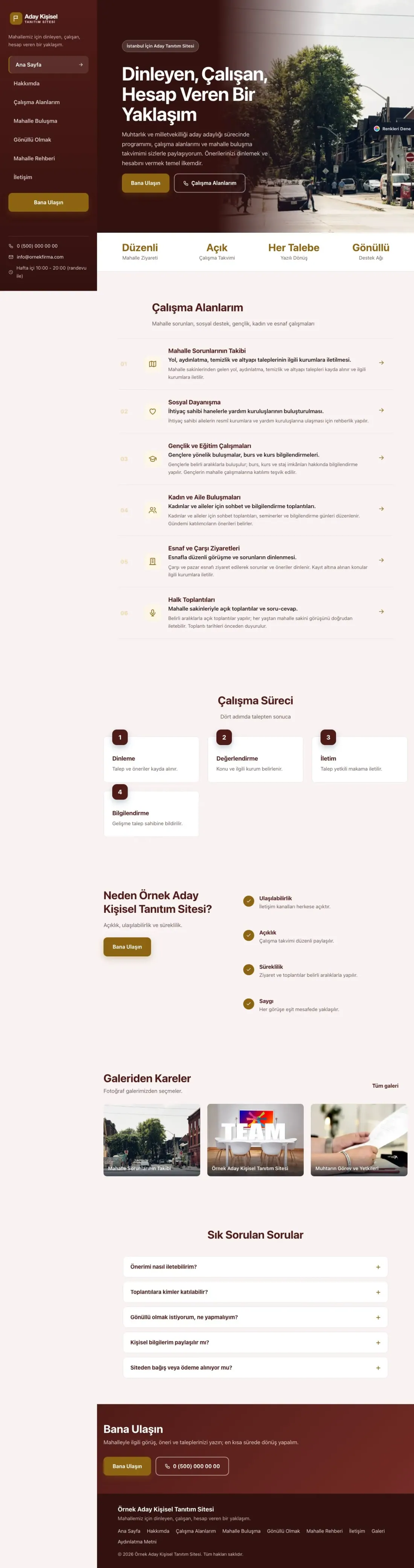 Muhtar ve Milletvekili Adayı için Sol Menü Bordo Amber – Muhtar ve Milletvekili Adayı Web Sitesi ana sayfa görünümü