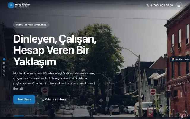 Muhtar ve Milletvekili Adayı için Tam Ekran Petrol Mavi – Muhtar ve Milletvekili Adayı Web Sitesi ana sayfa görünümü